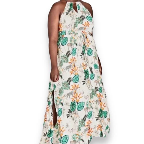 City Chic Dresses & Skirts - City Chic Jungle Print Halter Maxi Dress Women's 14 Flowy Travel Resort Vacation